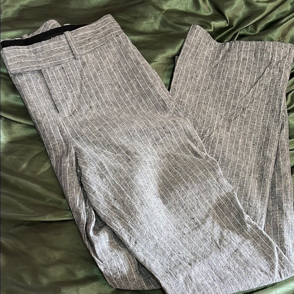 Gray Striped linen Blend Pants